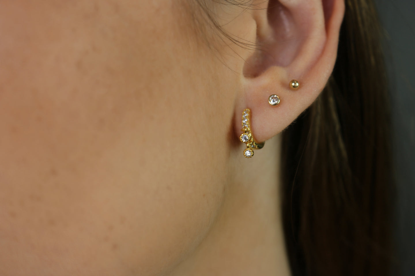 CZ Shaker Huggie Hoops | Dainty Dangling CZ Stones